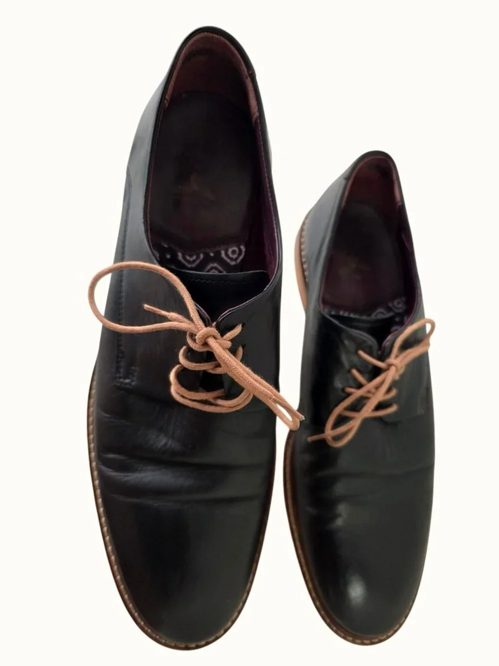 Ted Baker Irron Mens Derby Shoes US 9 Black Leather Oxford Brown Sole Lace Up